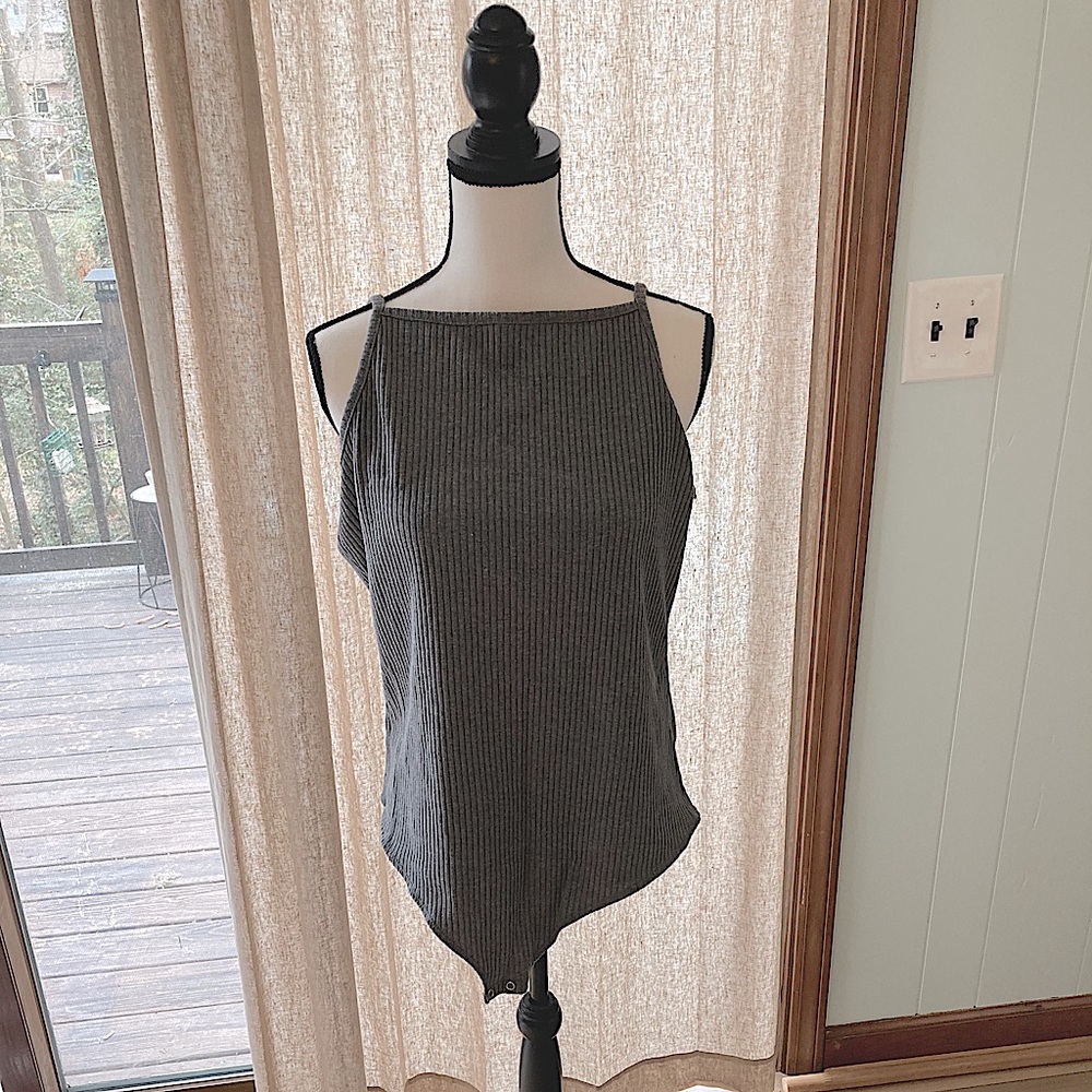 Gray ribbed body suit